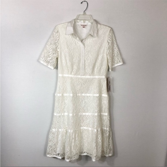 Nanette Lepore Lace Short Sleeve Button Zipper Closure off White Shirt Dress 6 - Picture 2 of 15
